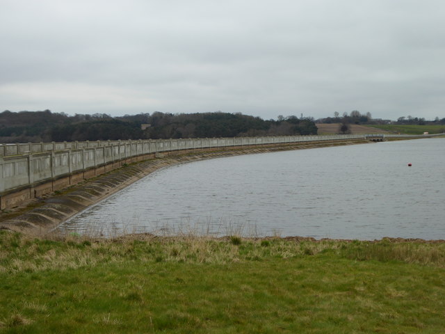 The southern part of Blithfield Reservoir and the B5013 causeway