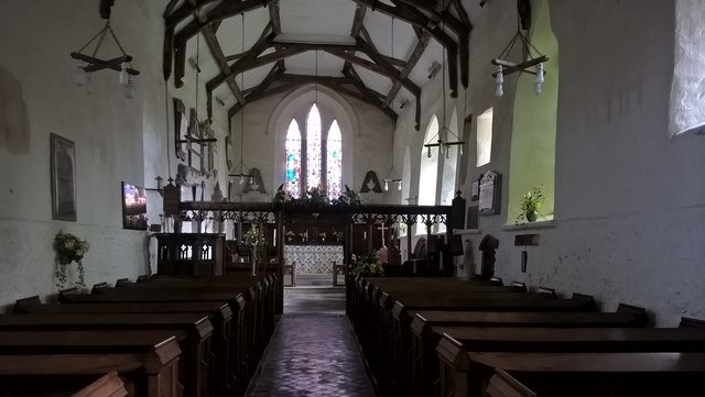 North stained glass window at All Saints Culmington Church (far-away view)
