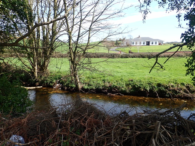 View East across the Moneycarragh River to a bungalow above Dromara Road