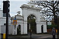 TQ2162 : Entrance arch, Bourne Hall by N Chadwick