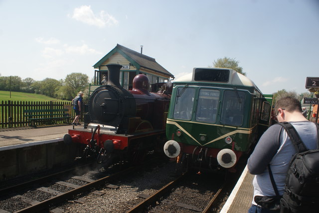 View of diesel and steam side by side at North Weald station