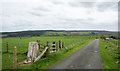 The road to Salmon Field passing a trig point