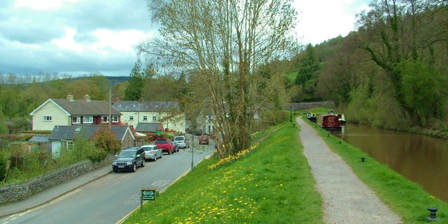 Talybont-on-Usk. The Monmouthshire and Brecon Canal and B4558