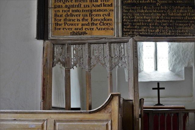 Parracombe, St. Petrock's Church: The Word of Reformation surmounting the medieval screen