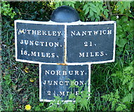SJ7725 : Shropshire Union Canal milepost at Old Lea by Mat Fascione