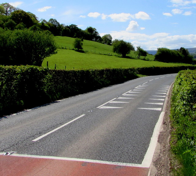 Crocodile teeth markings on the A479 on the southern approach to Cwmdu, Powys