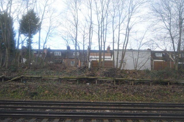 Houses on Melfort Rd seen from Sutton & Mole Valley Line