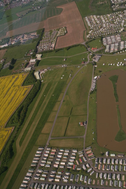 Sunny Saturday afternoon at Skegness Aerodrome and Water Park: aerial 2018
