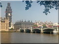 TQ3079 : Westminster Bridge, plus Big Ben swathed in scaffolding, from St Thomas's Hospital by Christopher Hilton