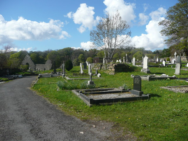 The abbey graveyard from the eastern entrance, Donegal