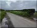 Looking south on the lane, with the north side of Dartmoor in the cloud on the horizon