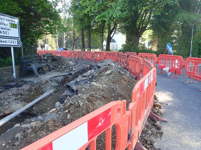 Communications trench at the junction of Bryansford Road and Bryansford Avenue