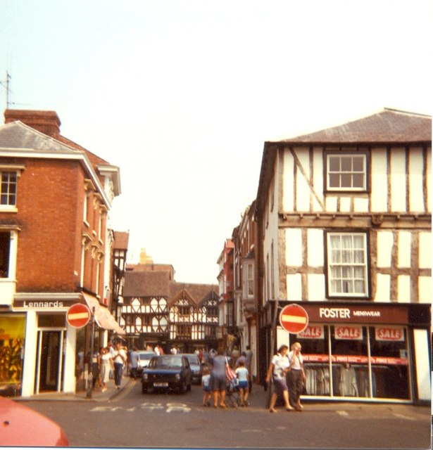 Looking up High Street, Ludlow, 1984