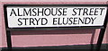 Almshouse Street/Stryd Elusendy name sign, Monmouth