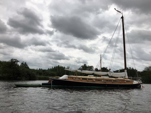 The Pleasure Wherry Solace moored on Wroxham Broad, Norfolk