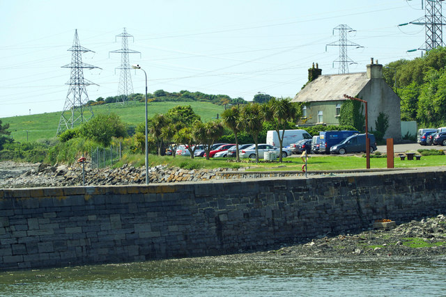 Car park, cottage and part of sea wall, Tarbert