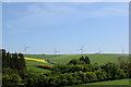 Farmland with wind turbines