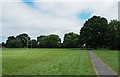 Grassed area with rugby posts