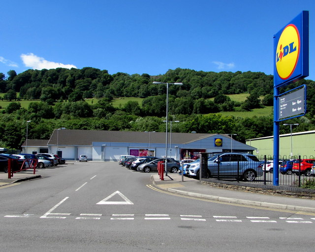 Lidl Risca on a bank of the Ebbw River
