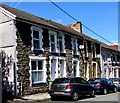 Usk Road stone houses, cars and satellite dishes, Bargoed