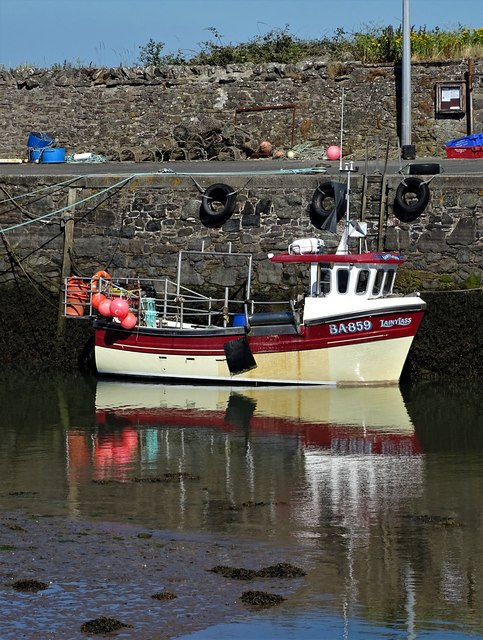 "Lainy Lass" tied to the harbour wall in Garlieston