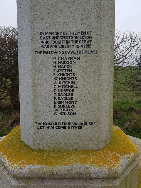 Names of the fallen in WW1 on the war memorial for East and West Somerton