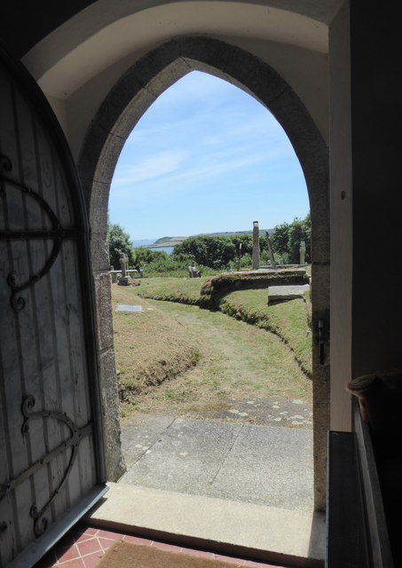 The view from the south door of Mawnan church