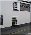 The Black Lion name sign and Dylan Thomas Trail marker 5, New Quay