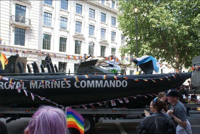 View of the Royal Marines float in the Pride London parade