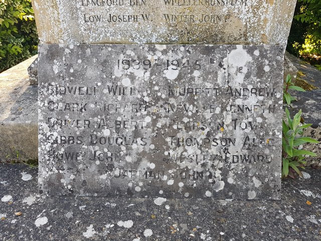 Names of the fallen in WW2 on the Stretham war memorial