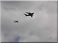 View of a C-17 Globemaster and BAE 146 in the RAF 100 flypast from George Green