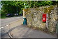 Litter bin and postbox on corner of Weald Street and Clanfield Road, Bampton, Oxon