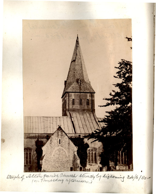 Alton Parish  Church hit by lightning 24 June 1880