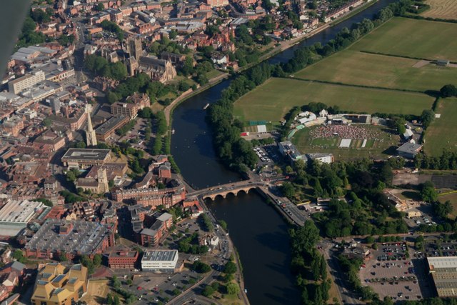 Worcester Bridge over the River Severn: aerial 2018