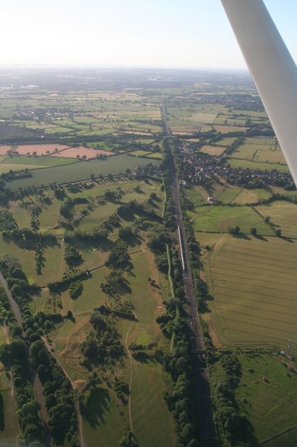 Railway crossing Oxford Canal near Shilton: aerial 2018