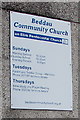 Information notice on the wall of Beddau Community Church, Beddau