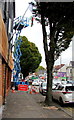 Scissor lift on the Corporation Road pavement, Newport