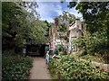 Old railway station at Crouch End Hill road, now a footpath and cycling route