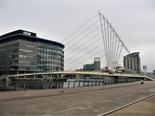 BBC and Footbridge over the Manchester Ship Canal, Media City, Salford