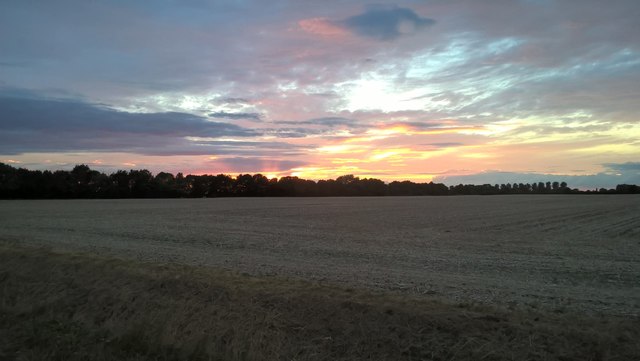 Sunset over a harvested field near Peakirk