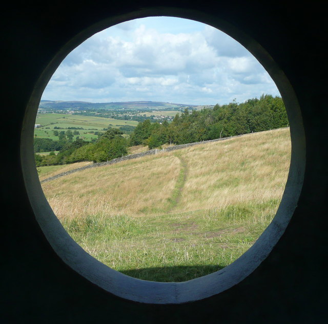 View through one of the large 'portholes' in the Atom Panopticon, Wycoller