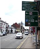 SN9768 : Green directions signs alongside the A44 East Street, Rhayader by Jaggery