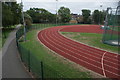 View of the running track of the Ladywell Arena from the spiral staircase over the railway line in Ladywell Fields #2