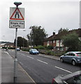 ST2990 : Warning sign - single file traffic, Monnow Way, Bettws, Newport by Jaggery