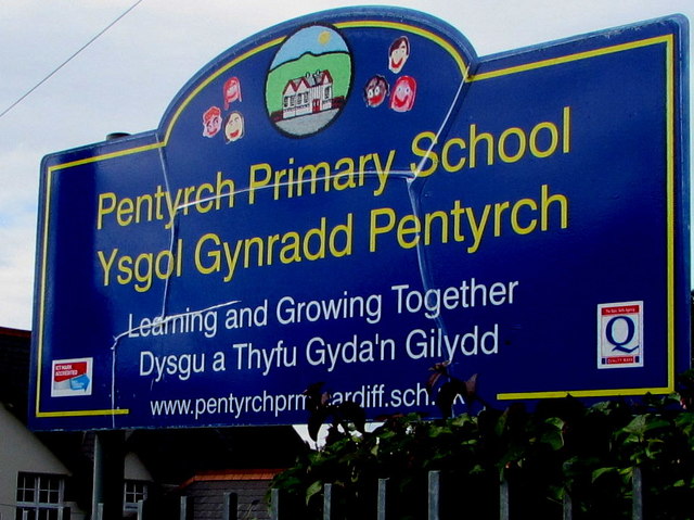 Pentyrch Primary School name sign, Pentyrch