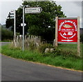 Trefaldu Coarse Fishery direction sign in rural Monmouthshire