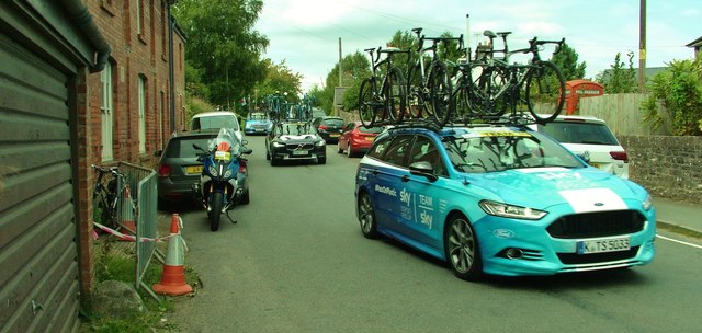 Tour of Britain Road Race team cars, Talybont-on-Usk