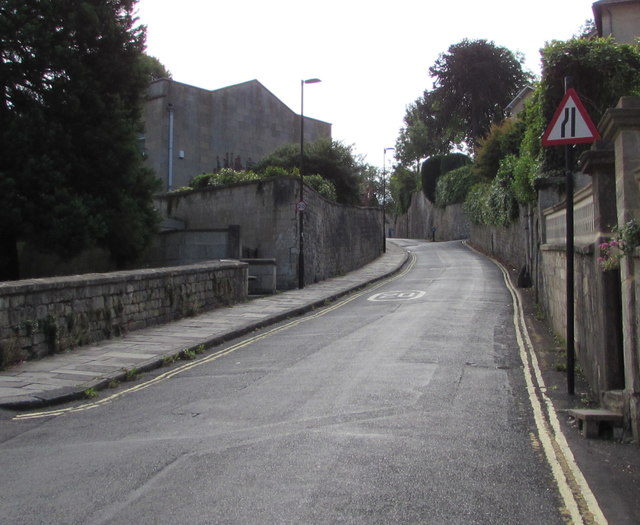 Warning sign - road narrows, Lyncombe Hill, Bath