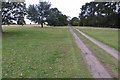 Gated road to Steane Grounds Farm