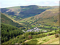 Abergynolwyn viewed from the forestry road above Hendrewallog